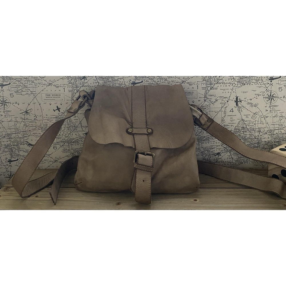 CIVICO 93 Cognac Brown Distressed Leather Crossbody Handbag Made In Italy
